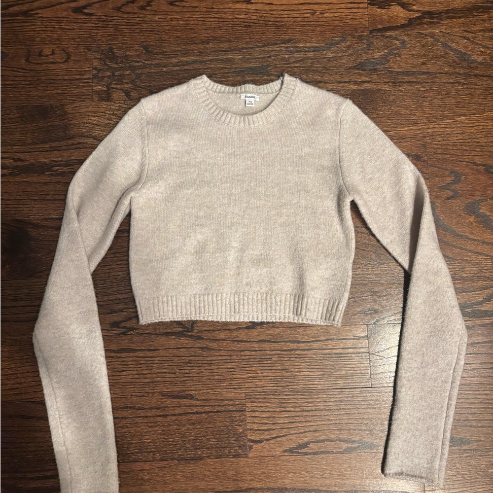 Garage Cream Crew Neck Cropped Sweater